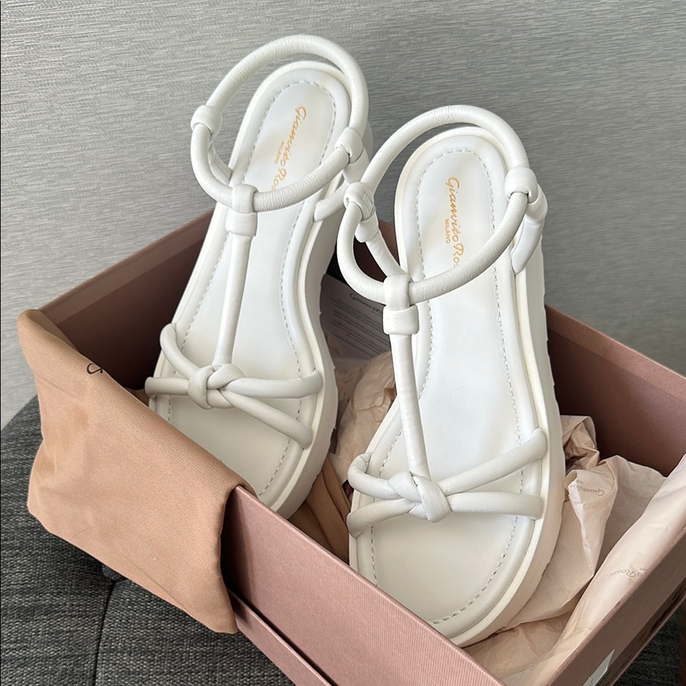 Gianvito Rossi White Platform Sandals with Ankle Strap - Picture 5 of 12